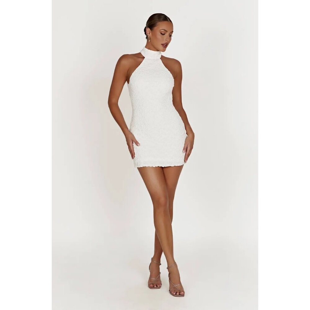 Meshki White Yuki Textured Halter Mini Dress - Size S - Worn Once